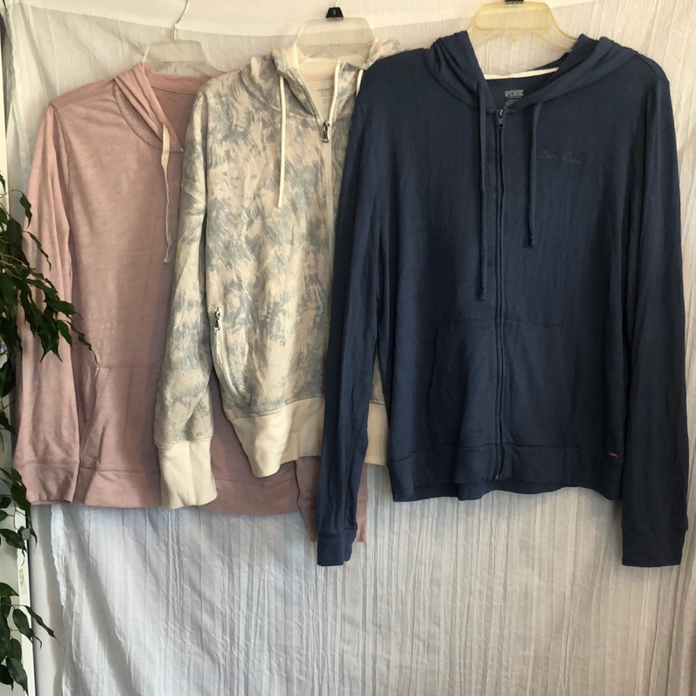 PINK & OLD NAVY lot of 3 size L zip up hoodie sweatshirt jackets w/pockets - Picture 1 of 15
